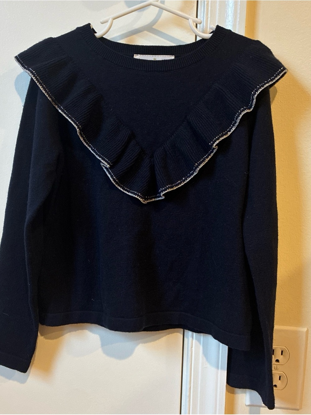 Share Jacadi Paris ruffle neck long sleeve cotton blend sweater navy/silver size